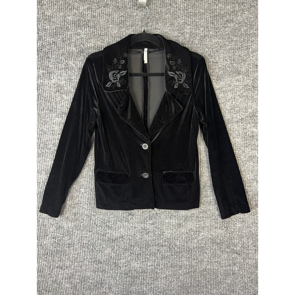 White Stag Black Velour Rose Embroidered Blazer Jacket Small Whimsigoth Goth Y2K - Picture 9 of 10
